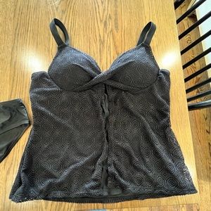 Meet Curve black faux fly away tankini swimsuit